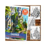 Carti si Birotica - Carti - Carti pentru copii - Carti de colorat - Carte de colorat pentru adulti, 50 de ilustratii, Castele, 106 pagini, A5 - Infinity.ro