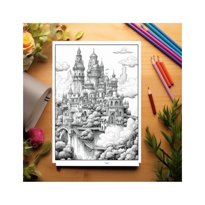 Carti si Birotica - Carti - Carti pentru copii - Carti de colorat - Carte de colorat pentru adulti, 50 de ilustratii, Castele, 106 pagini, A5 - Infinity.ro