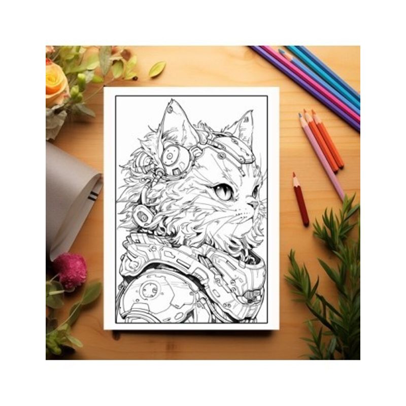 Carti si Birotica - Carti - Carti pentru copii - Carti de colorat - Carte de colorat pentru adulti, 50 de ilustratii, Cyborg Cats, 106 pagini, A5 - Infinity.ro
