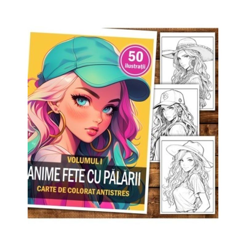 Carti si Birotica - Carti - Carti pentru copii - Carti de colorat - Carte de colorat pentru adulti, 50 de ilustratii, Fete cu palarii, 106 pagini, A5 - Infinity.ro