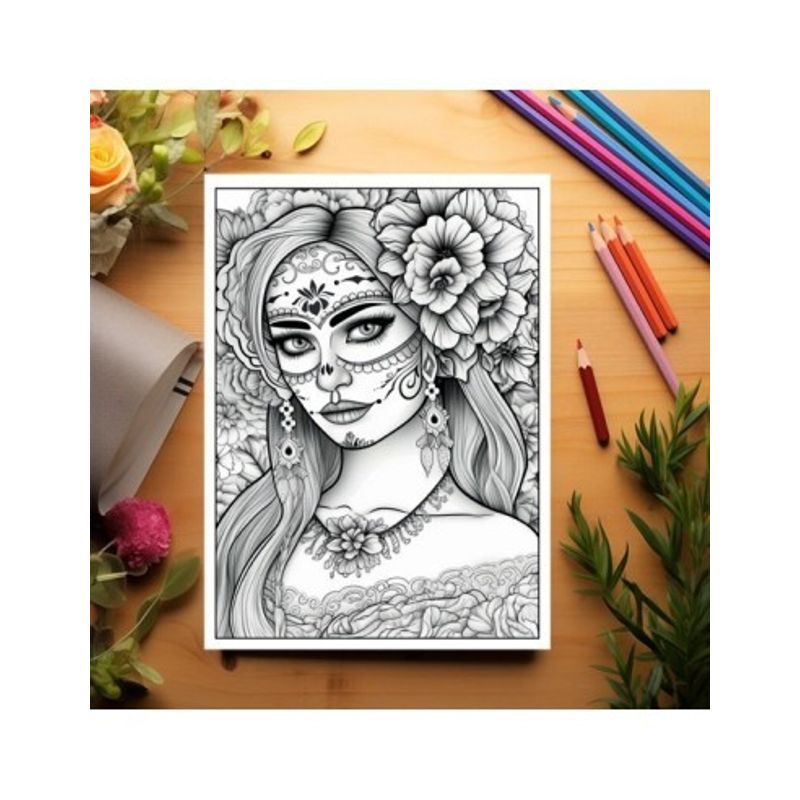 Carti si Birotica - Carti - Carti pentru copii - Carti de colorat - Carte de colorat pentru adulti, 50 de ilustratii, Dia de Los Muertos - Volumul I, 106 pagini, A5 - Infinity.ro