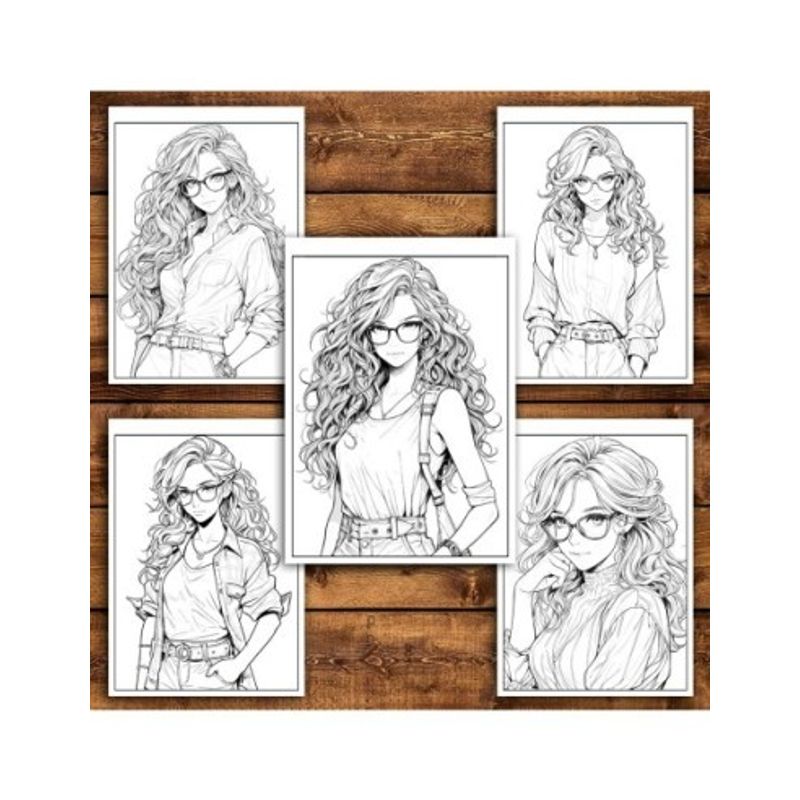 Carti si Birotica - Carti - Carti pentru copii - Carti de colorat - Carte de colorat pentru adulti, 50 de ilustratii, Fete cu ochelari, 106 pagini, A5 - Infinity.ro