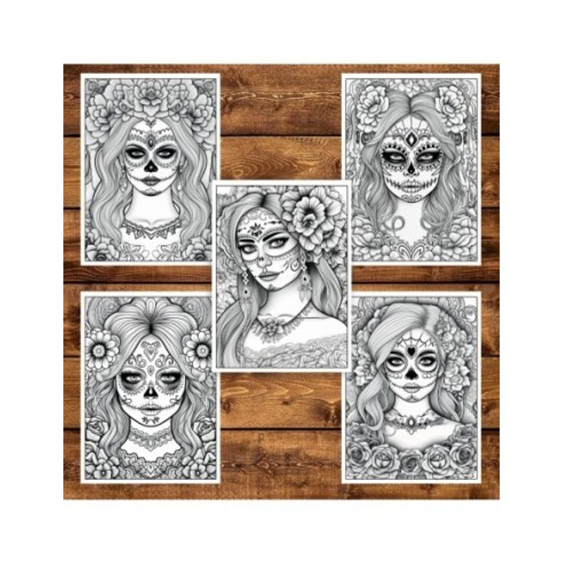 Carti si Birotica - Carti - Carti pentru copii - Carti de colorat - Carte de colorat pentru adulti, 50 de ilustratii, Dia de Los Muertos - Volumul I, 106 pagini, A5 - Infinity.ro