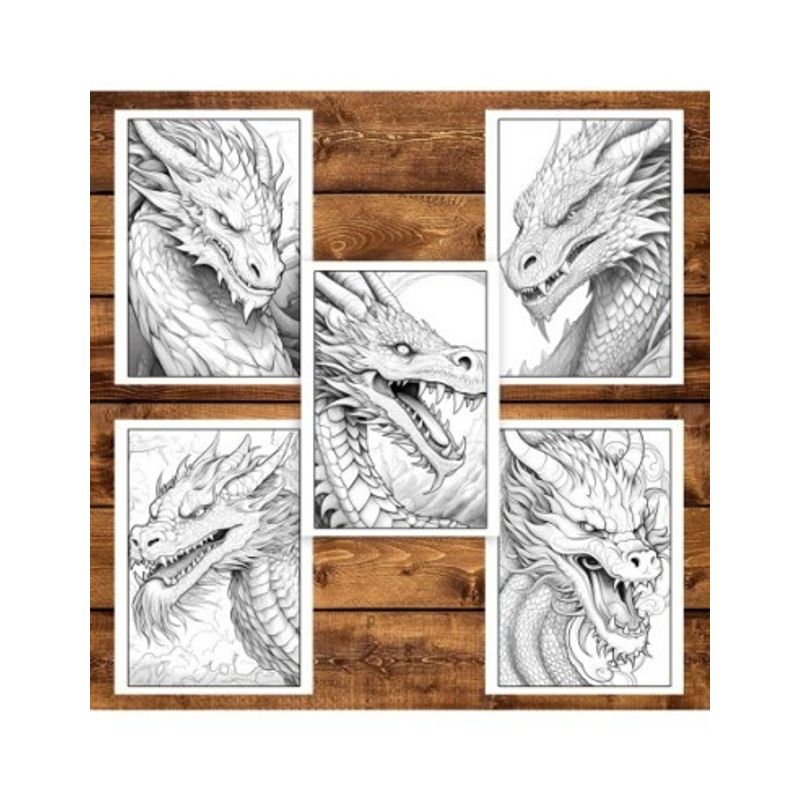 Carti si Birotica - Carti - Carti pentru copii - Carti de colorat - Carte de colorat pentru adulti, 50 de ilustratii, Dragoni, 106 pagini, A5 - Infinity.ro