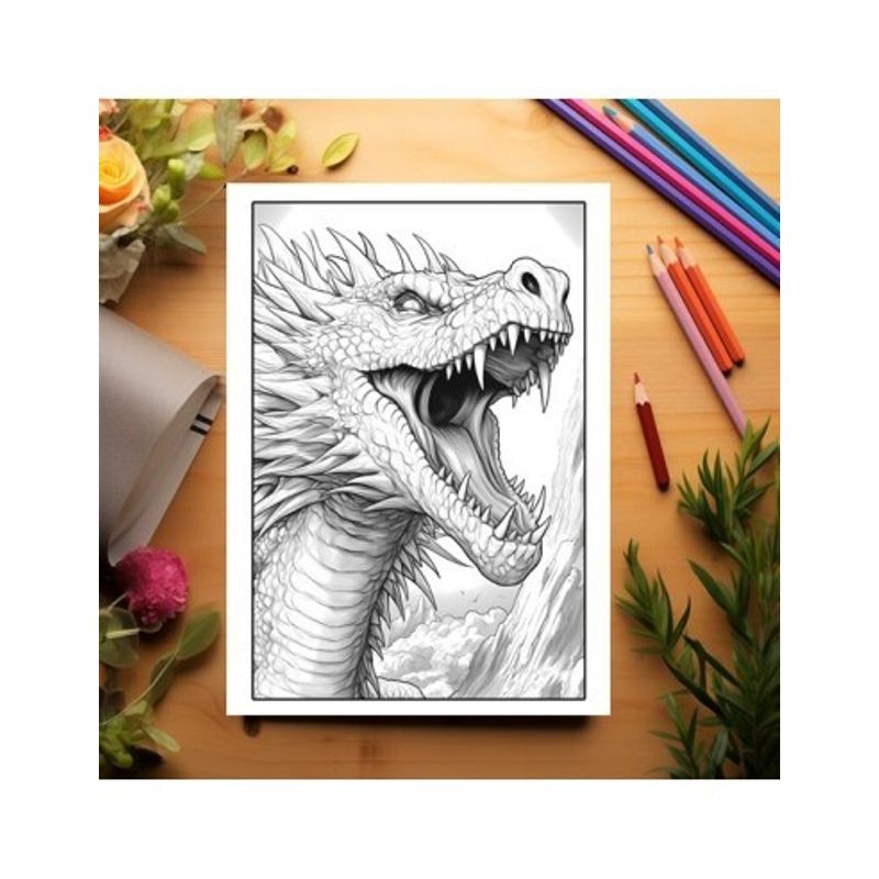 Carti si Birotica - Carti - Carti pentru copii - Carti de colorat - Carte de colorat pentru adulti, 50 de ilustratii, Dragoni, 106 pagini, A5 - Infinity.ro