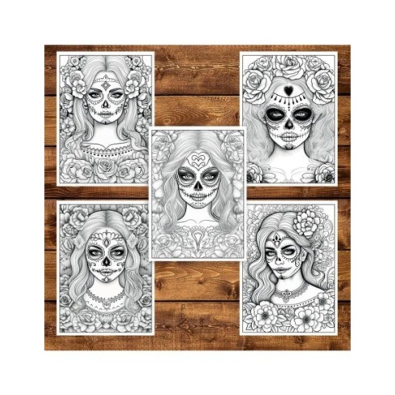 Carti si Birotica - Carti - Carti pentru copii - Carti de colorat - Carte de colorat pentru adulti, 50 de ilustratii, Dia de Los Muertos - Volumul I, 106 pagini, A5 - Infinity.ro