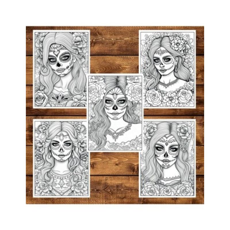 Carti si Birotica - Carti - Carti pentru copii - Carti de colorat - Carte de colorat pentru adulti, 50 de ilustratii, Dia de Los Muertos - Volumul I, 106 pagini, A5 - Infinity.ro