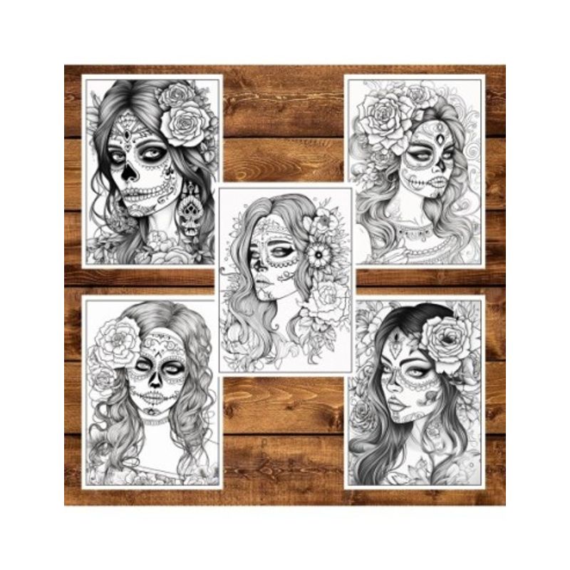 Carti si Birotica - Carti - Carti pentru copii - Carti de colorat - Carte de colorat pentru adulti, 50 de ilustratii, Dia de Los Muertos - Volumul II, 106 pagini, A5 - Infinity.ro