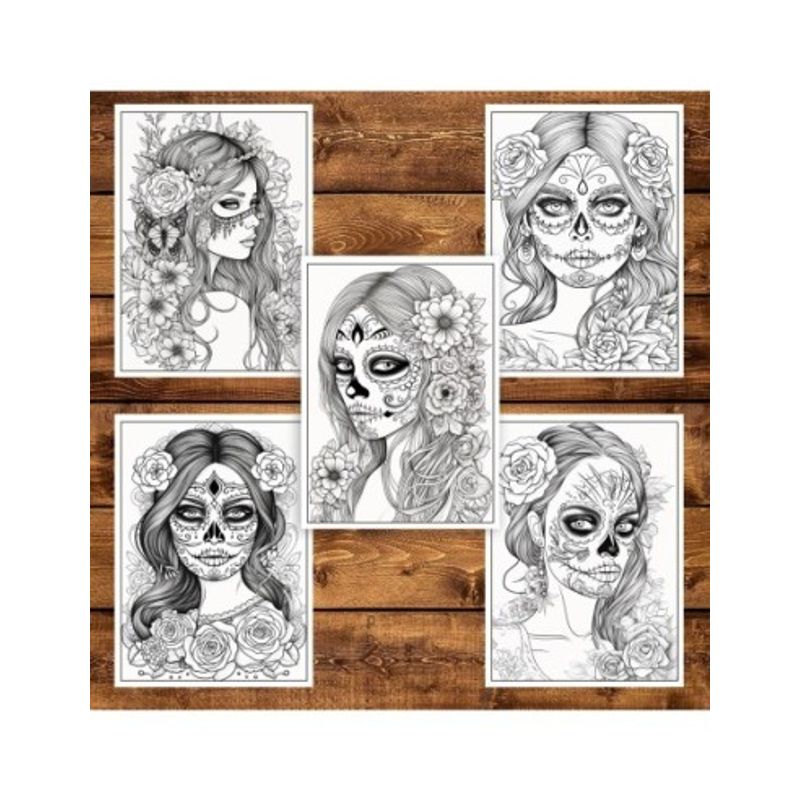 Carti si Birotica - Carti - Carti pentru copii - Carti de colorat - Carte de colorat pentru adulti, 50 de ilustratii, Dia de Los Muertos - Volumul II, 106 pagini, A5 - Infinity.ro