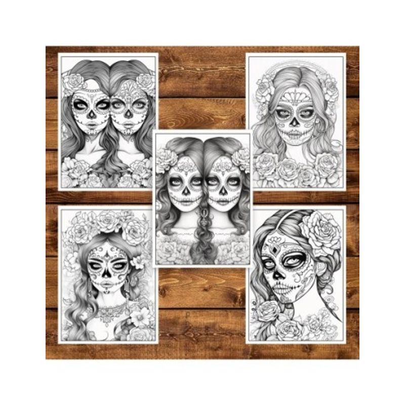 Carti si Birotica - Carti - Carti pentru copii - Carti de colorat - Carte de colorat pentru adulti, 50 de ilustratii, Dia de Los Muertos - Volumul II, 106 pagini, A5 - Infinity.ro