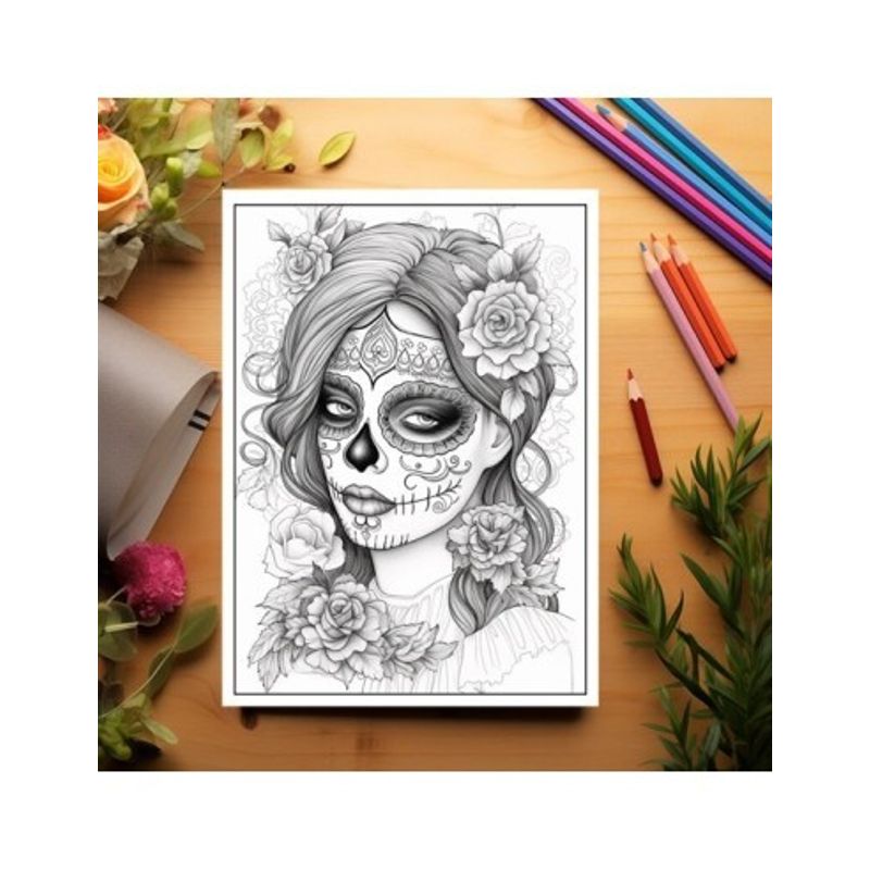 Carti si Birotica - Carti - Carti pentru copii - Carti de colorat - Carte de colorat pentru adulti, 50 de ilustratii, Dia de Los Muertos - Volumul II, 106 pagini, A5 - Infinity.ro