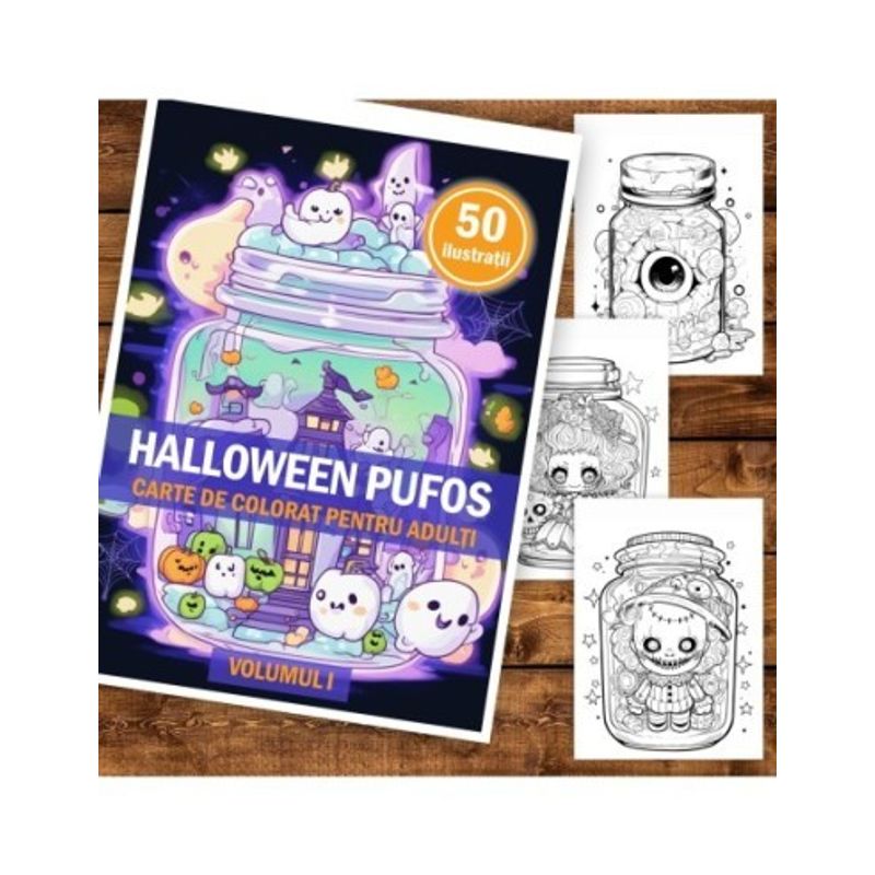 Carti si Birotica - Carti - Carti pentru copii - Carti de colorat - Carte de colorat pentru adulti, 50 de ilustratii, Halloween pufos - Volumul I, 106 pagini, A5 - Infinity.ro