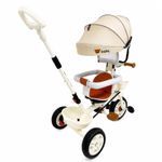 Jucarii, Copii si Bebe - Jucarii si jocuri - Jucarii de exterior - Triciclete - Tricicleta Evolutiva KD-X06 pentru copii, cu scaun rotativ 360°, pozitie de somn si roti din cauciuc, 9 luni – 6 ani, bej - Infinity.ro