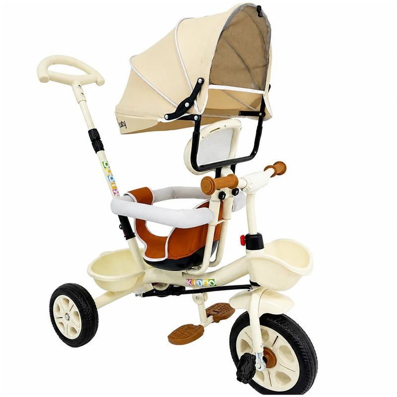 Jucarii, Copii si Bebe - Jucarii si jocuri - Jucarii de exterior - Triciclete - Tricicleta Evolutiva KD-X06 pentru copii, cu scaun rotativ 360°, pozitie de somn si roti din cauciuc, 9 luni – 6 ani, bej - Infinity.ro
