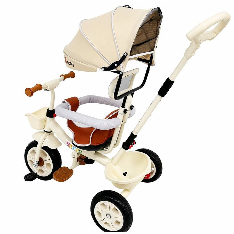 Jucarii, Copii si Bebe - Jucarii si jocuri - Jucarii de exterior - Triciclete - Tricicleta Evolutiva KD-X06 pentru copii, cu scaun rotativ 360°, pozitie de somn si roti din cauciuc, 9 luni – 6 ani, bej - Infinity.ro