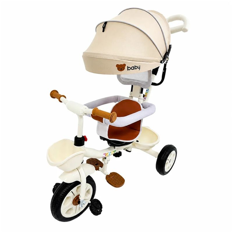 Jucarii, Copii si Bebe - Jucarii si jocuri - Jucarii de exterior - Triciclete - Tricicleta Evolutiva KD-X06 pentru copii, cu scaun rotativ 360°, pozitie de somn si roti din cauciuc, 9 luni – 6 ani, bej - Infinity.ro