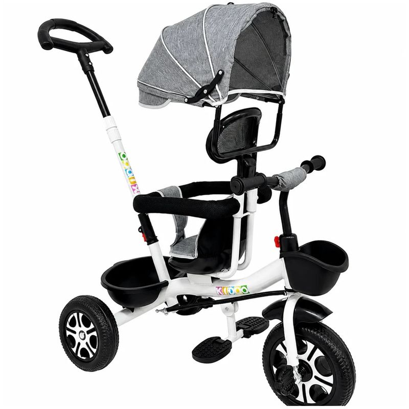 Jucarii, Copii si Bebe - Jucarii si jocuri - Jucarii de exterior - Triciclete - Tricicleta Evolutiva KD-X06 pentru copii, cu scaun rotativ 360°, pozitie de somn si roti din cauciuc, 9 luni – 6 ani, gri - Infinity.ro