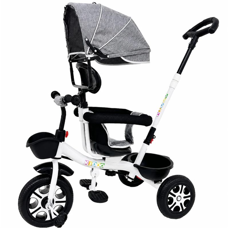 Jucarii, Copii si Bebe - Jucarii si jocuri - Jucarii de exterior - Triciclete - Tricicleta Evolutiva KD-X06 pentru copii, cu scaun rotativ 360°, pozitie de somn si roti din cauciuc, 9 luni – 6 ani, gri - Infinity.ro