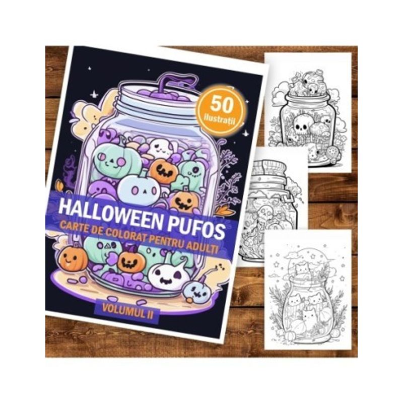 Carti si Birotica - Carti - Carti pentru copii - Carti de colorat - Carte de colorat pentru adulti, 50 de ilustratii, Halloween pufos - Volumul II, 106 pagini, A5 - Infinity.ro