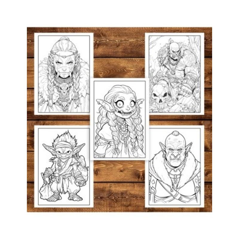 Carti si Birotica - Carti - Carti pentru copii - Carti de colorat - Carte de colorat pentru adulti, 50 de ilustratii, Orcs and Goblin, 106 pagini, A5 - Infinity.ro