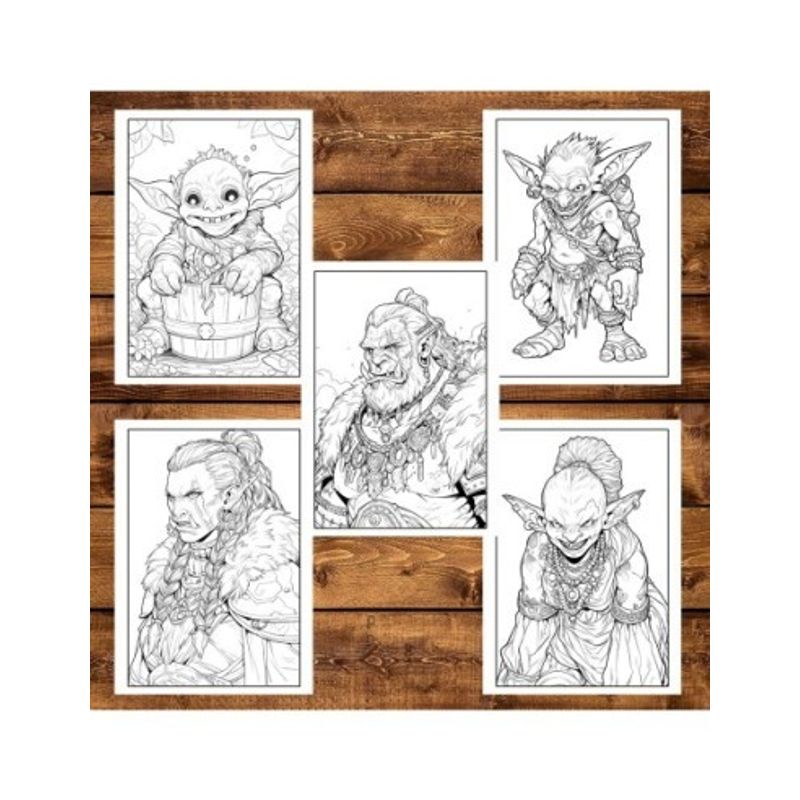Carti si Birotica - Carti - Carti pentru copii - Carti de colorat - Carte de colorat pentru adulti, 50 de ilustratii, Orcs and Goblin, 106 pagini, A5 - Infinity.ro