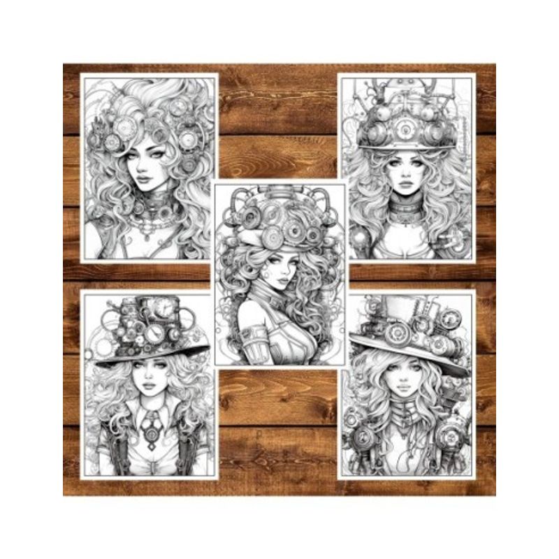 Carti si Birotica - Carti - Carti pentru copii - Carti de colorat - Carte de colorat pentru adulti, 50 de ilustratii, Steampunk, 106 pagini, A5 - Infinity.ro