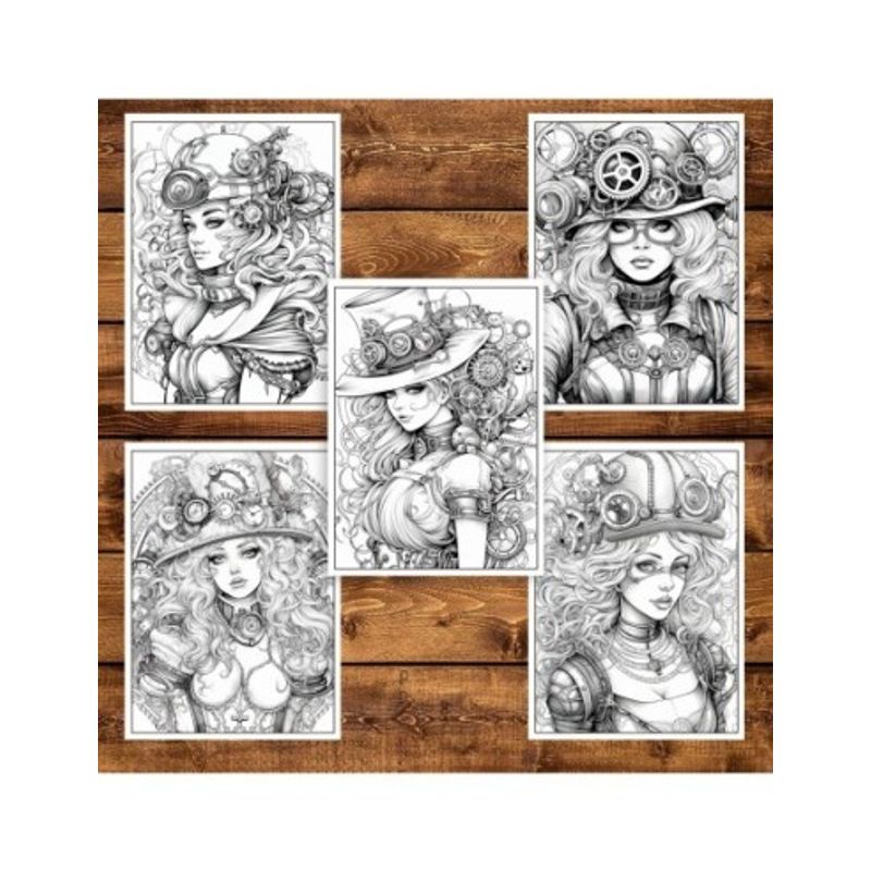 Carti si Birotica - Carti - Carti pentru copii - Carti de colorat - Carte de colorat pentru adulti, 50 de ilustratii, Steampunk, 106 pagini, A5 - Infinity.ro