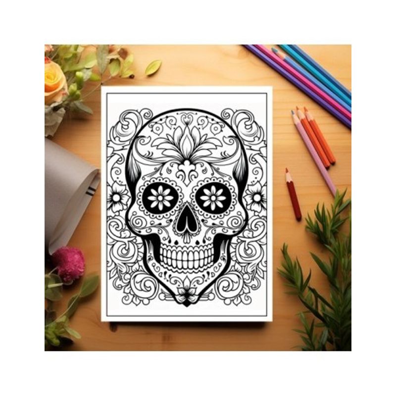 Carti si Birotica - Carti - Carti pentru copii - Carti de colorat - Carte de colorat pentru adulti, 50 de ilustratii, Sugar Skulls - Volumul I, 106 pagini, A5 - Infinity.ro