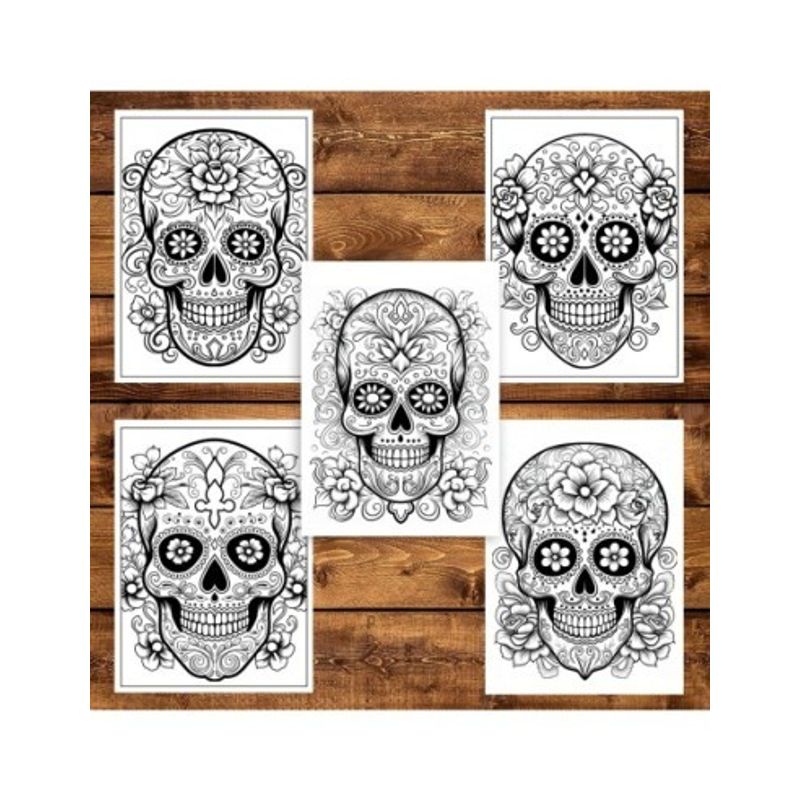 Carti si Birotica - Carti - Carti pentru copii - Carti de colorat - Carte de colorat pentru adulti, 50 de ilustratii, Sugar Skulls - Volumul I, 106 pagini, A5 - Infinity.ro