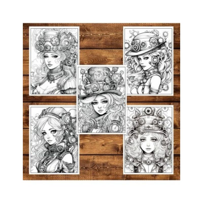 Carti si Birotica - Carti - Carti pentru copii - Carti de colorat - Carte de colorat pentru adulti, 50 de ilustratii, Steampunk, 106 pagini, A5 - Infinity.ro