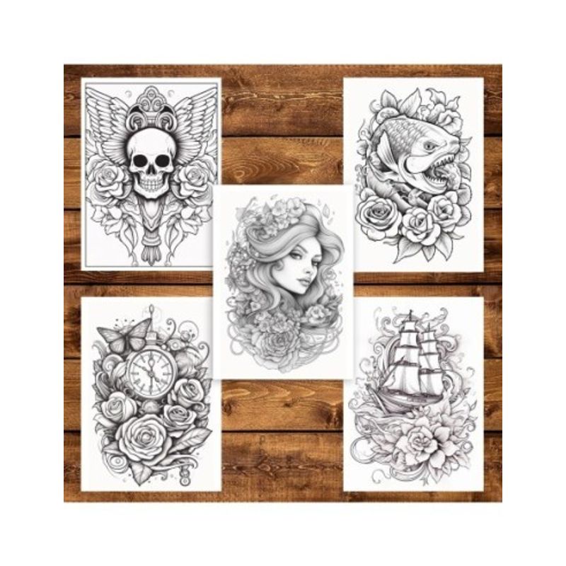 Carti si Birotica - Carti - Carti pentru copii - Carti de colorat - Carte de colorat pentru adulti, 50 de ilustratii, Tatuaje - Volumul I, 106 pagini, A5 - Infinity.ro