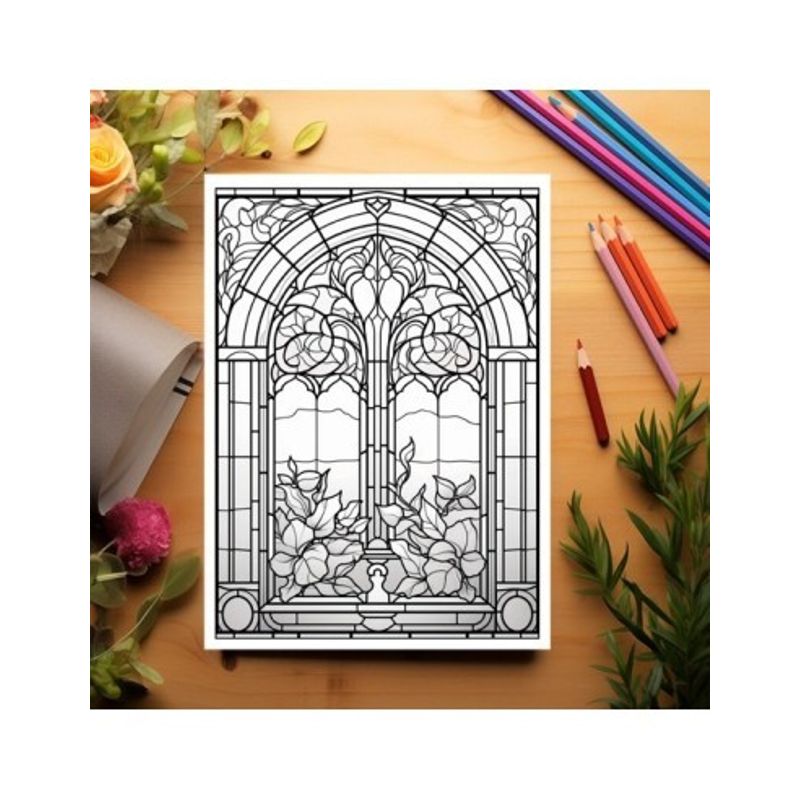 Carti si Birotica - Carti - Carti pentru copii - Carti de colorat - Carte de colorat pentru adulti, 50 de ilustratii, Vitralii Fermecatoare - Volumul I, 106 pagini, A5 - Infinity.ro