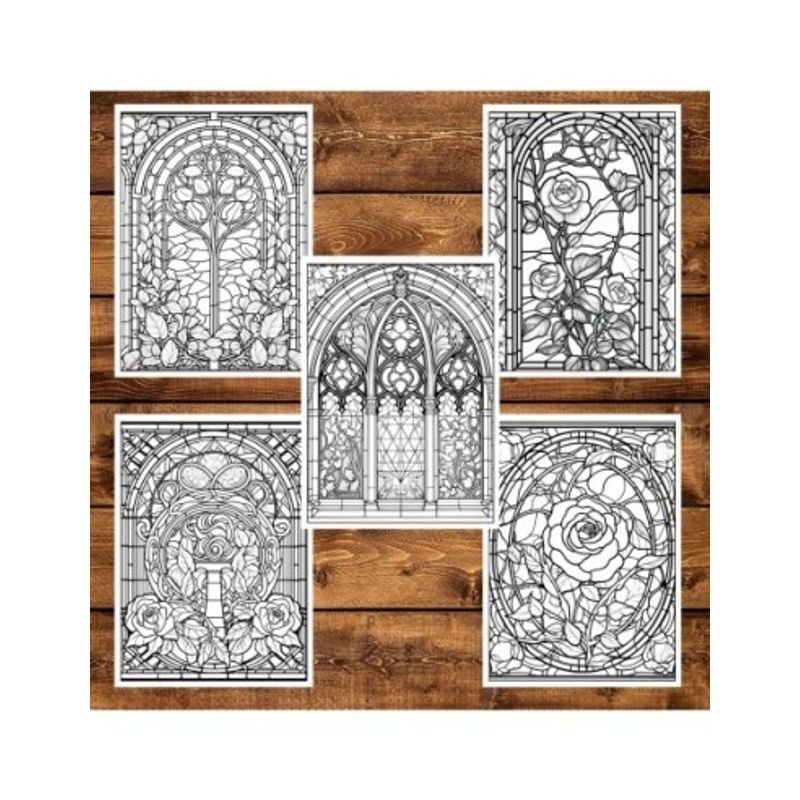 Carti si Birotica - Carti - Carti pentru copii - Carti de colorat - Carte de colorat pentru adulti, 50 de ilustratii, Vitralii Fermecatoare - Volumul I, 106 pagini, A5 - Infinity.ro