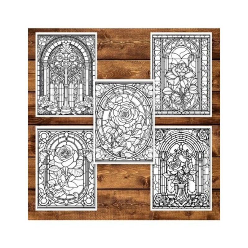 Carti si Birotica - Carti - Carti pentru copii - Carti de colorat - Carte de colorat pentru adulti, 50 de ilustratii, Vitralii Fermecatoare - Volumul I, 106 pagini, A5 - Infinity.ro