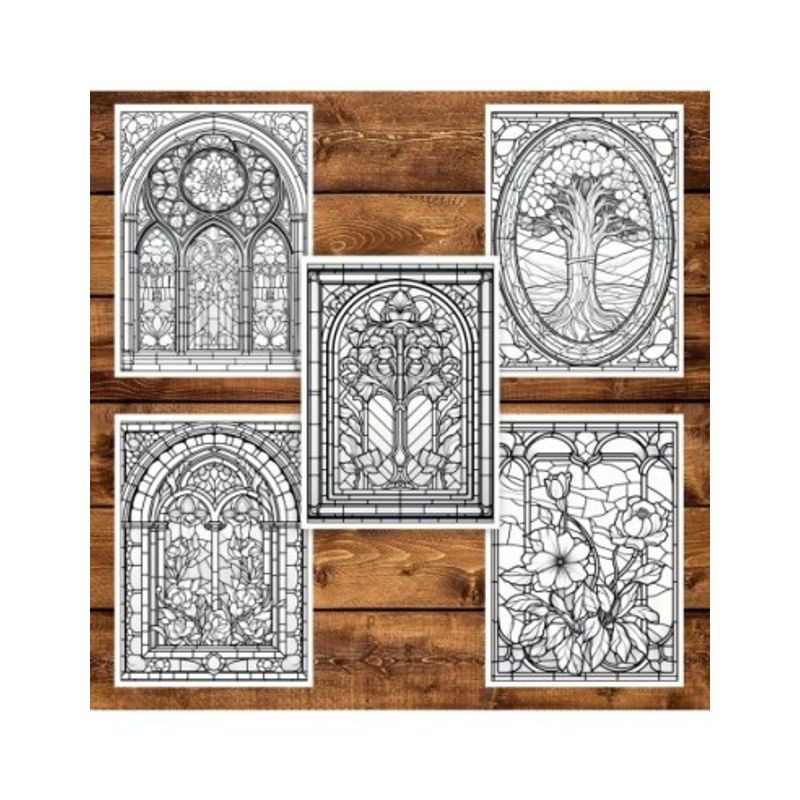 Carti si Birotica - Carti - Carti pentru copii - Carti de colorat - Carte de colorat pentru adulti, 50 de ilustratii, Vitralii Fermecatoare - Volumul I, 106 pagini, A5 - Infinity.ro