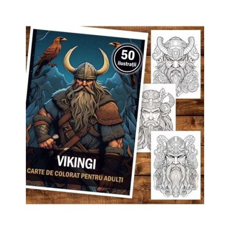 Carti si Birotica - Carti - Carti pentru copii - Carti de colorat - Carte de colorat pentru adulti, 50 de ilustratii, Vikingi, 106 pagini, A5 - Infinity.ro