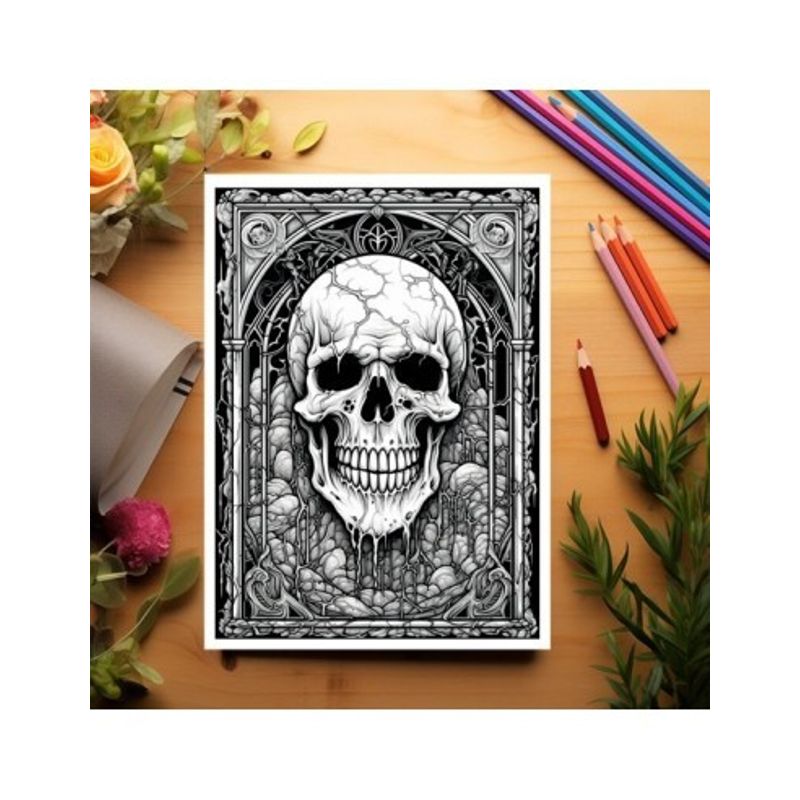 Carti si Birotica - Carti - Carti pentru copii - Carti de colorat - Carte de colorat pentru adulti, 50 de ilustratii, Vitralii Horror, 106 pagini, A5 - Infinity.ro