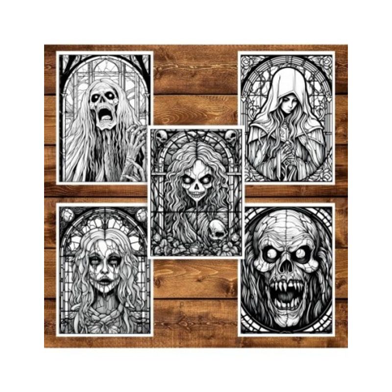 Carti si Birotica - Carti - Carti pentru copii - Carti de colorat - Carte de colorat pentru adulti, 50 de ilustratii, Vitralii Horror, 106 pagini, A5 - Infinity.ro