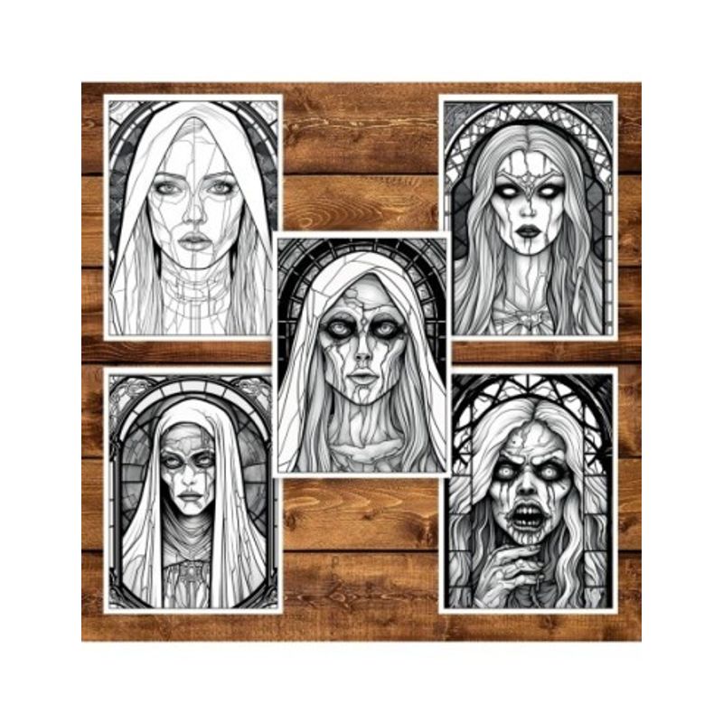 Carti si Birotica - Carti - Carti pentru copii - Carti de colorat - Carte de colorat pentru adulti, 50 de ilustratii, Vitralii Horror, 106 pagini, A5 - Infinity.ro