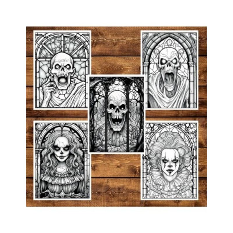Carti si Birotica - Carti - Carti pentru copii - Carti de colorat - Carte de colorat pentru adulti, 50 de ilustratii, Vitralii Horror, 106 pagini, A5 - Infinity.ro