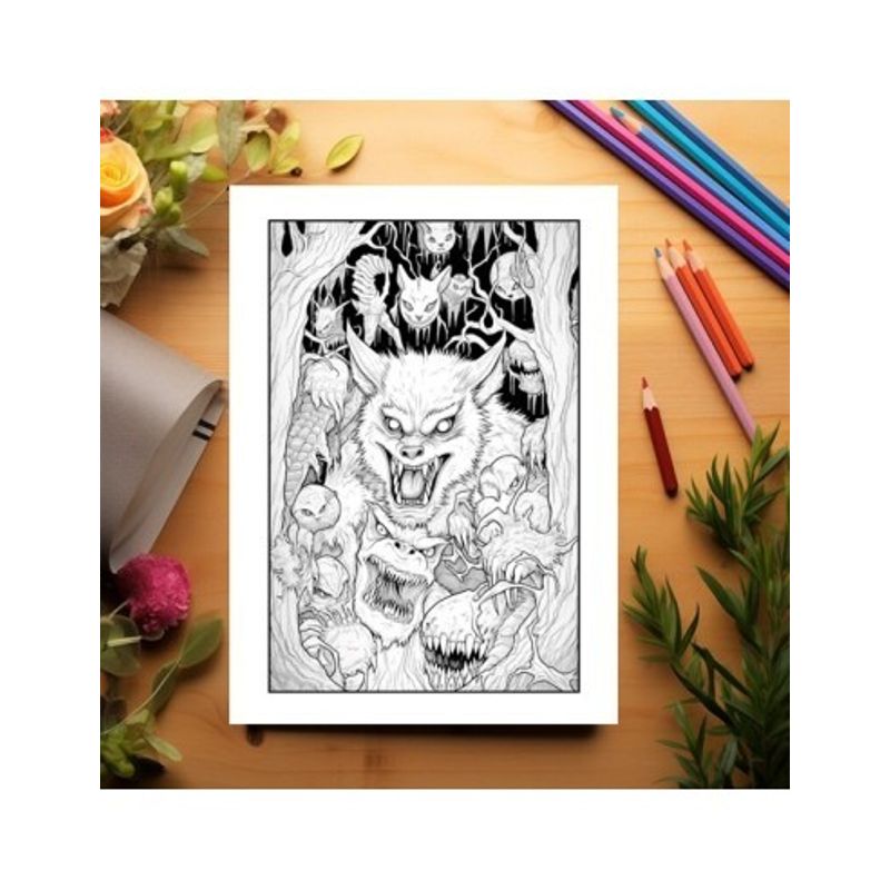 Carti si Birotica - Carti - Carti pentru copii - Carti de colorat - Carte de colorat pentru adulti, 50 de ilustratii, Varcolaci, 106 pagini, A5 - Infinity.ro