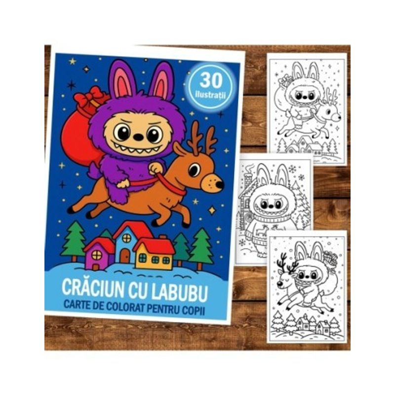 Carti si Birotica - Carti - Carti pentru copii - Carti de colorat - Carte de colorat pentru copii , 30 de ilustratii Craciun cu Labubu, 66 pagini, A5 - Infinity.ro