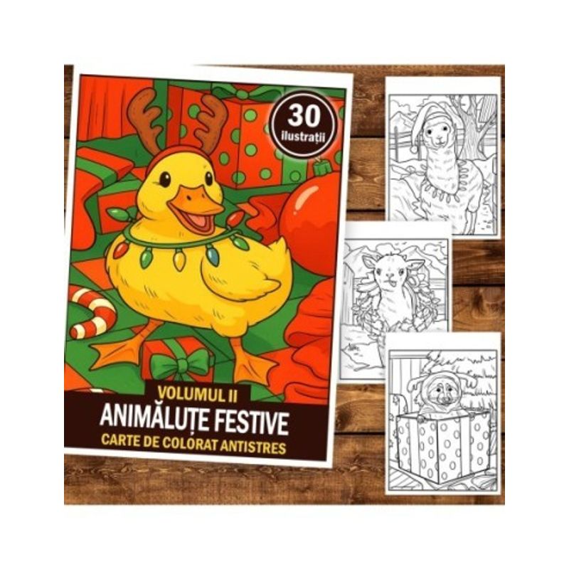 Carti si Birotica - Carti - Carti pentru copii - Carti de colorat - Carte de colorat pentru copii , 30 de ilustratii Animalute Festive - Volumul II, 66 pagini, A5 - Infinity.ro
