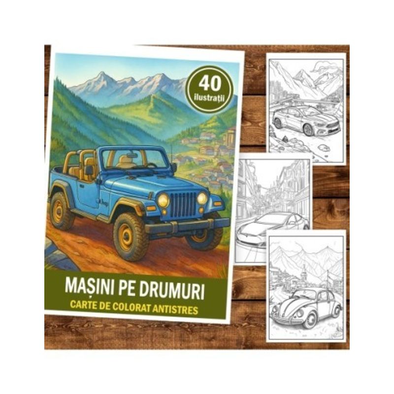 Carti si Birotica - Carti - Carti pentru copii - Carti de colorat - Carte de colorat pentru copii , 40 de ilustratii Masini pe Drumuri, 86 pagini, A5 - Infinity.ro