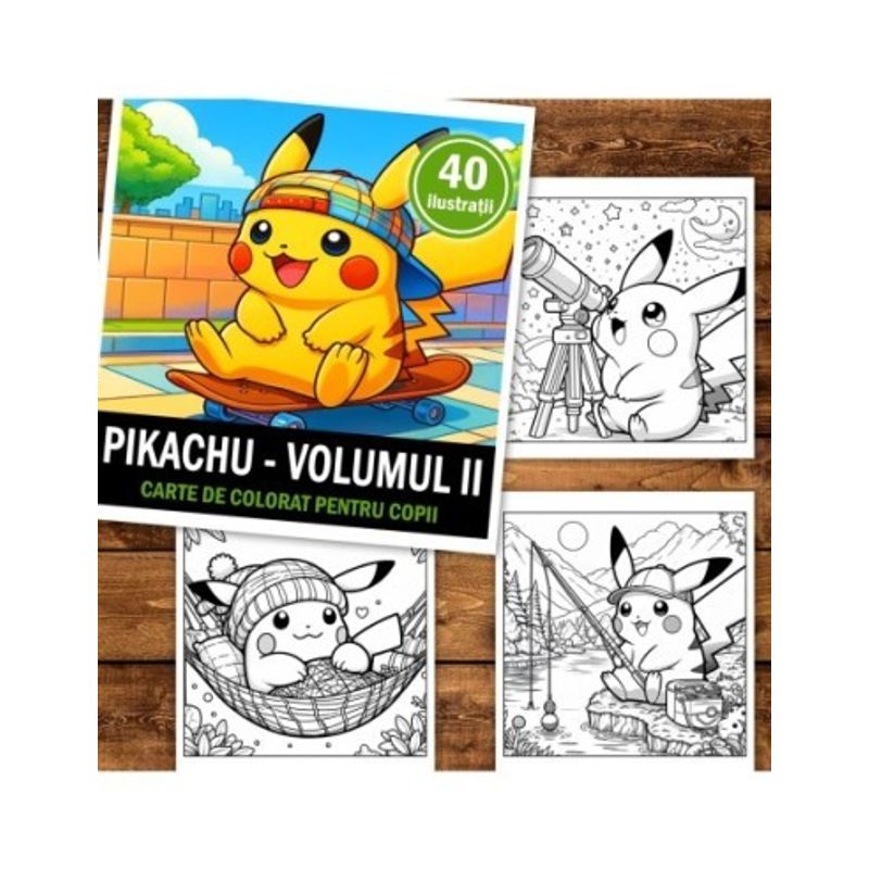 Carti si Birotica - Carti - Carti pentru copii - Carti de colorat - Carte de colorat pentru copii , 40 de ilustratii Pikachu - Volumul II, 86 pagini, A5 - Infinity.ro