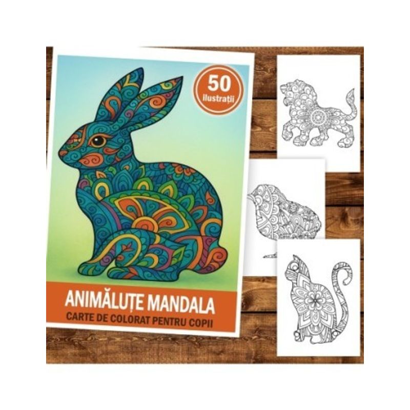 Carti si Birotica - Carti - Carti pentru copii - Carti de colorat - Carte de colorat pentru copii , 50 de ilustratii Animalute Mandala, 106 pagini, A5 - Infinity.ro