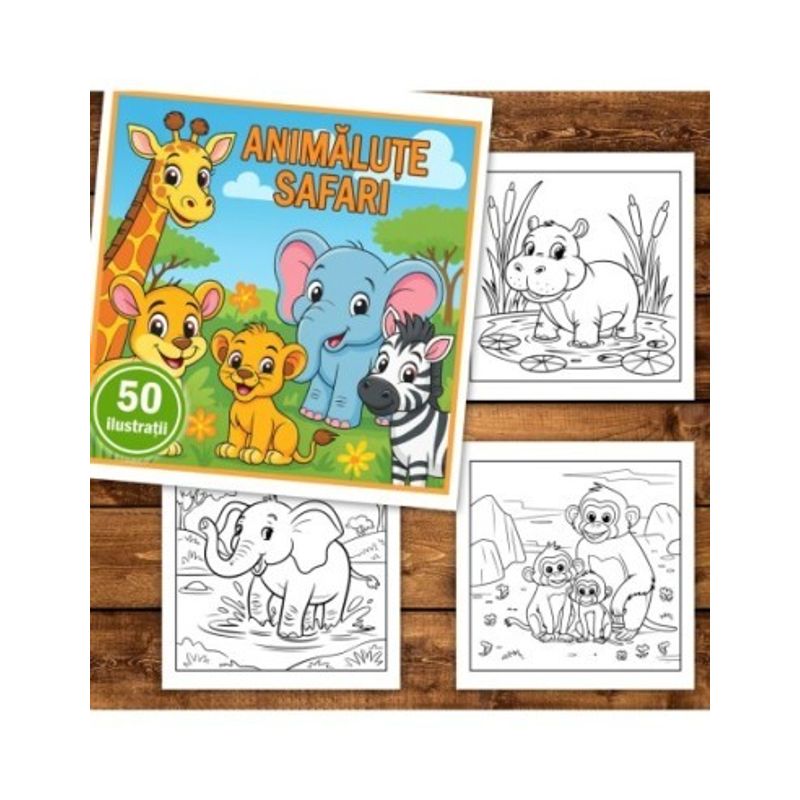 Carti si Birotica - Carti - Carti pentru copii - Carti de colorat - Carte de colorat pentru copii , 50 de ilustratii Animalute Safari, 106 pagini, A5 - Infinity.ro