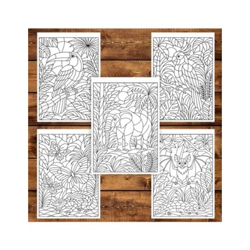 Carti si Birotica - Carti - Carti pentru copii - Carti de colorat - Carte de colorat pentru copii , 50 de ilustratii Animale din Jungla, 106 pagini, A5 - Infinity.ro