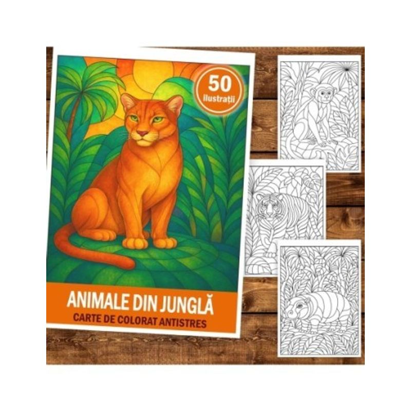 Carti si Birotica - Carti - Carti pentru copii - Carti de colorat - Carte de colorat pentru copii , 50 de ilustratii Animale din Jungla, 106 pagini, A5 - Infinity.ro