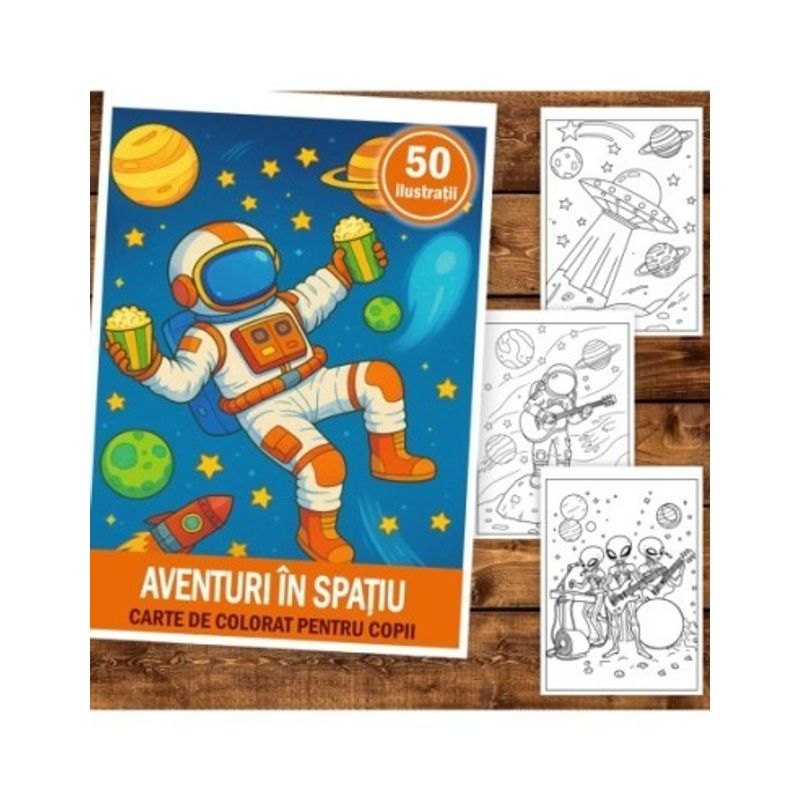 Carti si Birotica - Carti - Carti pentru copii - Carti de colorat - Carte de colorat pentru copii , 50 de ilustratii Aventuri in Spatiu, 106 pagini, A5 - Infinity.ro